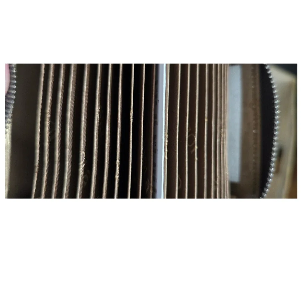 Geruola‎ Brown Leather Accordion Zip 20+ Credit Card Holder mini wallet KOREA